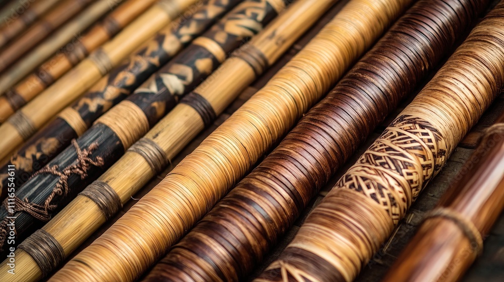 Aufkleber illustrate bamboo weaving techniques from different cultures, each showcasing unique patterns and st