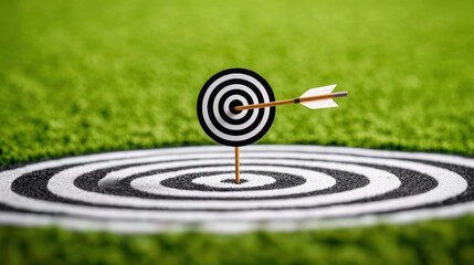 A single arrow piercing the exact center of a bullseye target, emphasizing precision, accuracy, and achieving goals with exceptional skill.