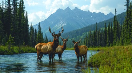 Animals in the wilderness exploring a rugged and wild terrain