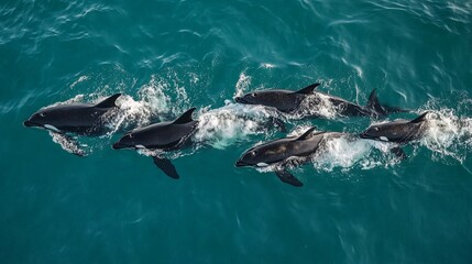 Fototapeta premium A pod of marine mammals swimming together in the ocean