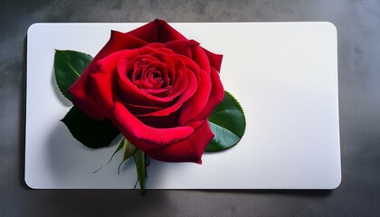 Single red rose on a white background.  Romantic and elegant.