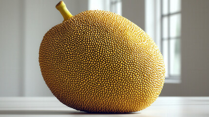 Whole jackfruit with bright and textured surface indoors