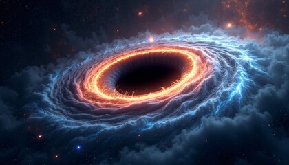 Fototapeta premium Stunning Black Hole with Fiery Accretion Disc in Cosmic Landscape