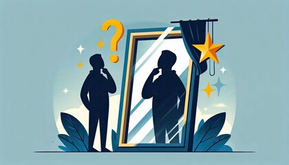 Silhouette of person facing mirror symbolizing self doubt and reflection