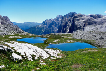 Dolomites, Italy. Scenic alpine lakes in the mountains.