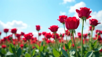 Obraz premium field of red roses against blue sky