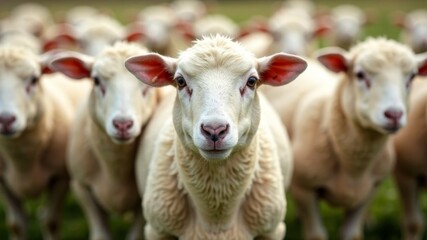 Obraz premium A flock of sheep looking at the camera