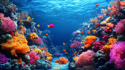 Obraz premium A vibrant underwater scene with marine animals around a coral reef