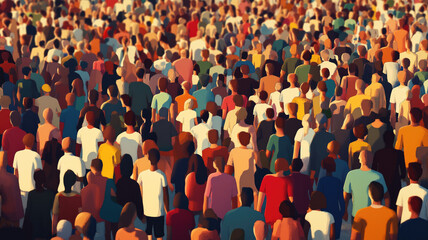 Fototapeta premium Large crowd of diverse people. paper cut out style