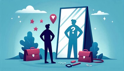 Person reflecting on self-worth and identity in front of a mirror