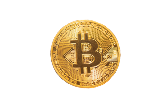 one isolated bitcoin with transparent background
