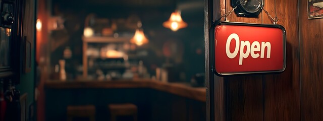 Close-up of an open sign hanging on the door in front of a store, with the text Open.