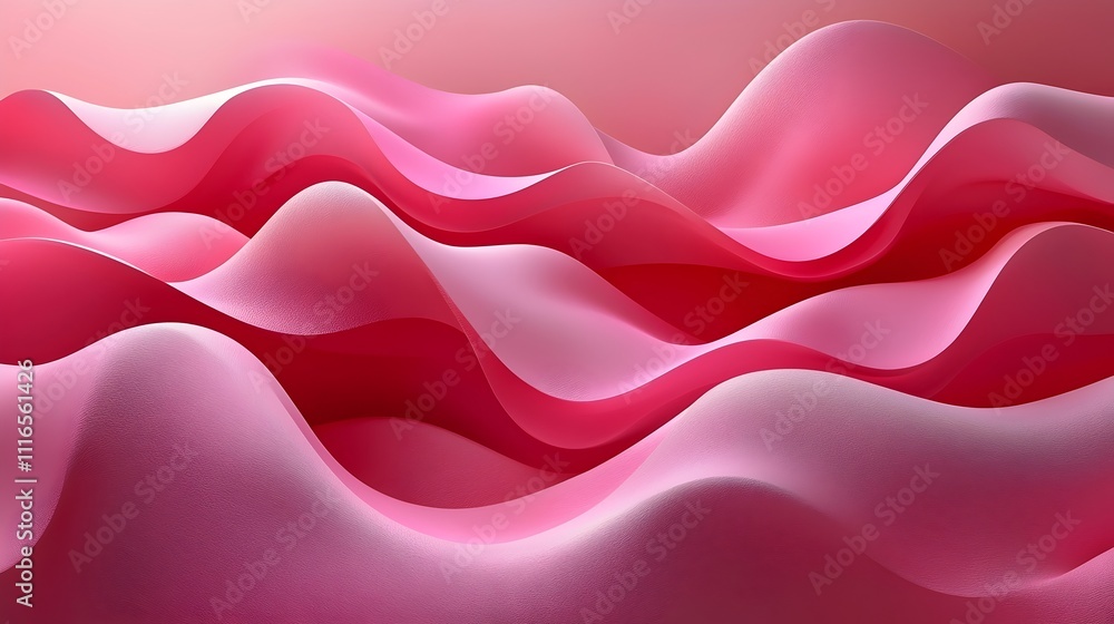 Poster a vibrant abstract composition featuring flowing waves in various shades of pink, creating a sense o
