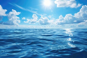 Obraz premium Water Sky. Blue Ocean on Calm Horizon with White Sky Background