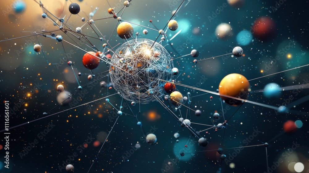 Aufkleber Colorful molecular assembly creating a crystal structure scientific visualization abstract environment dynamic perspective chemistry concept for enhanced understanding