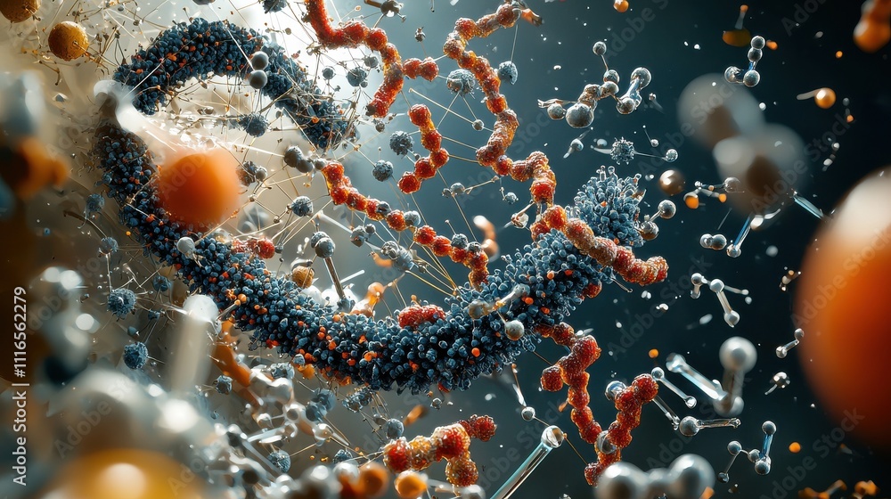 Poster visualizing molecular interactions digital illustration of air quality molecules science laboratory 
