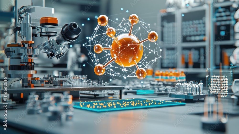 Leinwandbilder Exploring advanced molecular structures in a futuristic lab holographic visualizations science environment laboratory perspective