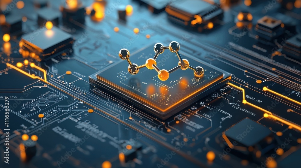 Aufkleber illuminating hydrogen molecules representation in a digital standard scientific visualization techno