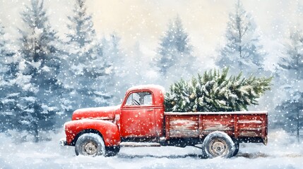 Car, Truck Carrying Christmas Tree, Snow, Santa Claus, Ornaments, Abstract Image, Texture, Pattern Background, Wallpaper, Cover and Screen of Smartphone, PC, Laptop, 9:16 and 16:9 Format