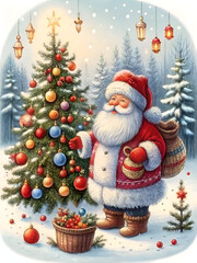 Santa Claus and Christmas tree