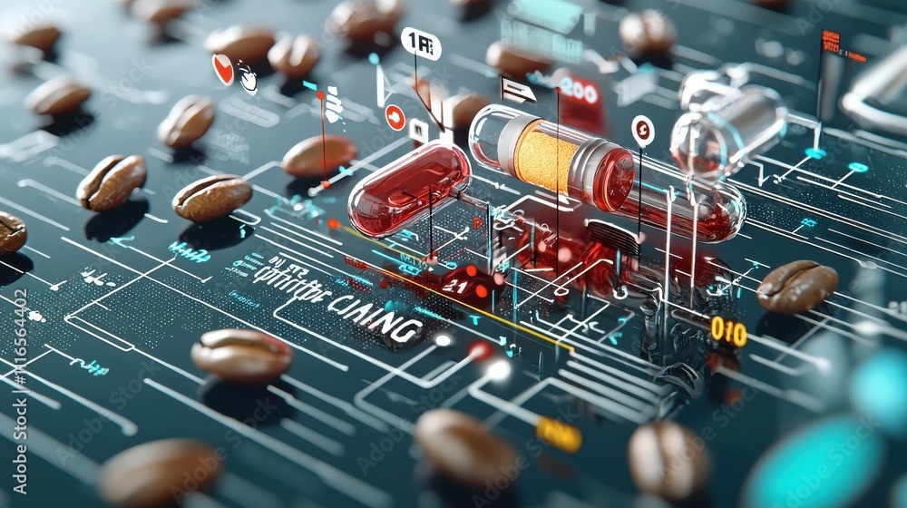 Aufkleber exploring the molecular structure of caffeine standard labels and visualizations in a scientific env