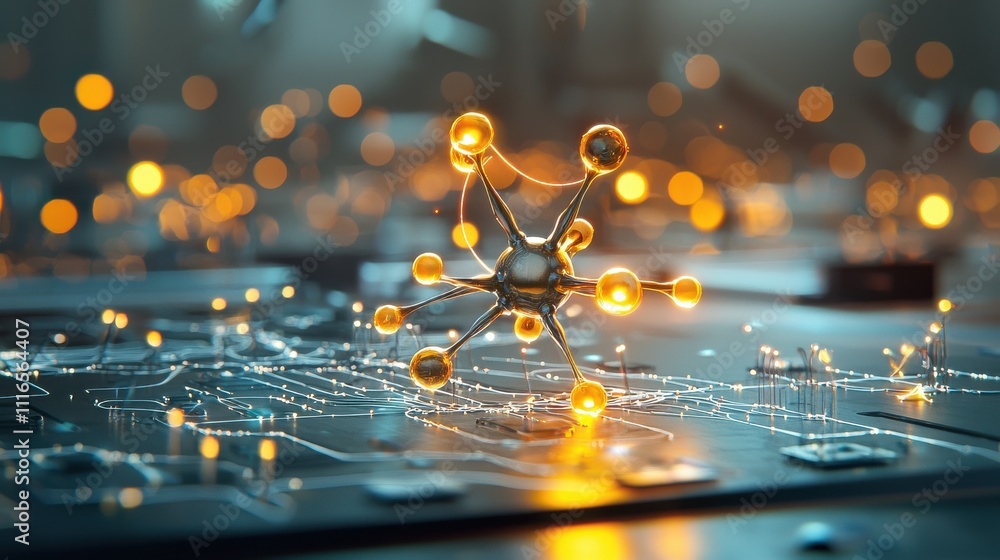 Poster Illuminated molecular structure of ethanol laboratory environment 3d visualization scientific study conceptual chemistry