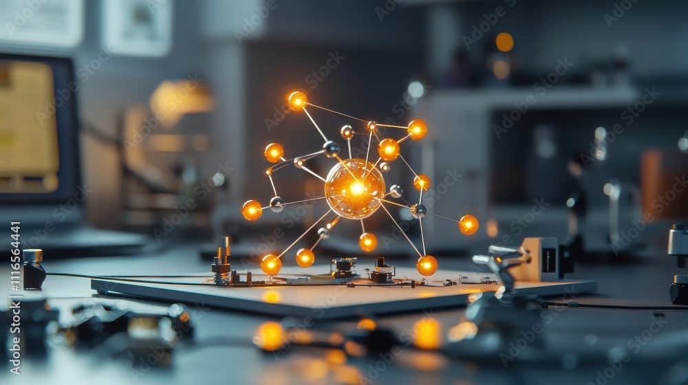 Poster illuminated molecular structure of ethanol in a laboratory environment with glowing bonds and scient