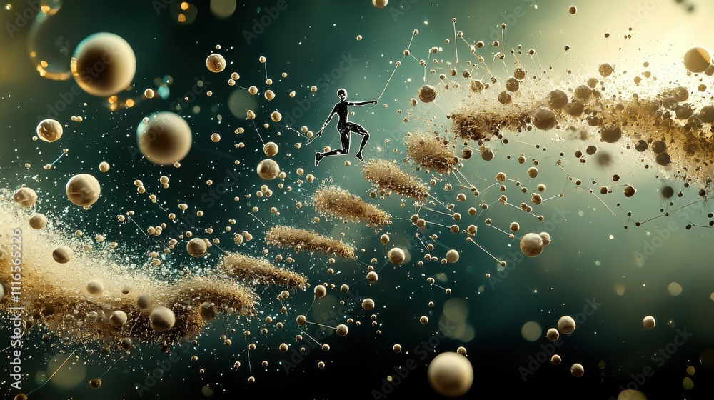 Poster surreal creation of life through water molecules in an abstract environment digital art conceptualiz