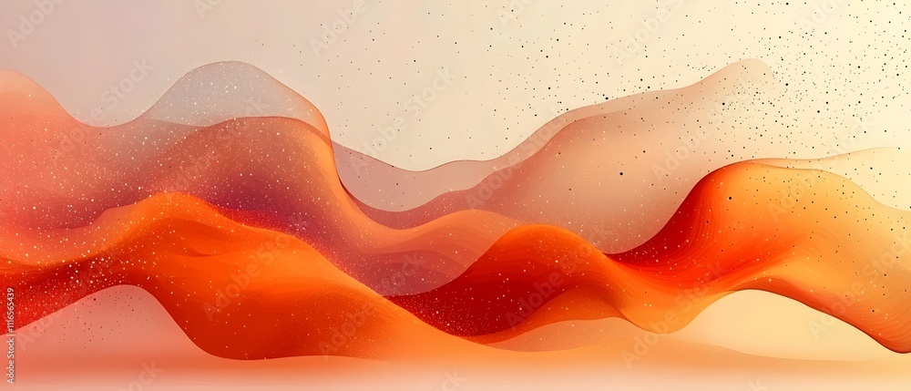Poster an abstract composition featuring flowing waves in warm shades of orange and soft gradients, creatin