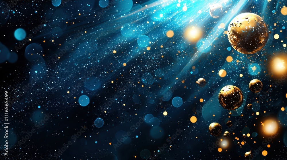 Aufkleber floating molecules in a blue liquid environment scientific visualization abstract art viewpoint mole