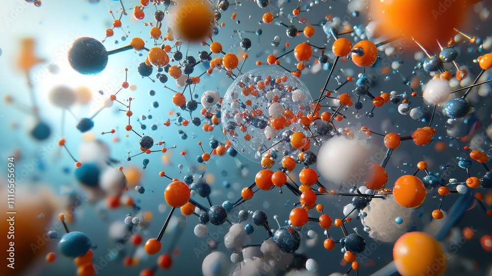 Aufkleber Molecules reacting to form a bright compound in a standard lab environment a dynamic visualization of chemical interactions