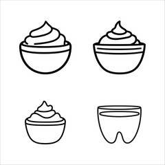 A pack of fresh cream in modern style, premium vector, Bowl Sauce for mayonnaise, ketchup, yogurt, and cream Icons. Vector set, Cream bowl outline vector icon. Symbol, logo illustration. 