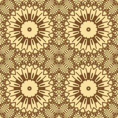 Fototapeta premium Seamless pattern with original contour ornament on beige background. Vector illustration