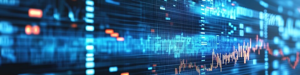 Fototapeta premium Blue digital stocks graph with glowing lights, financial concept