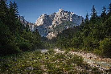 Obraz premium Enchanted scenery of huge mountains deep in Triglav National Park, Slovenia.