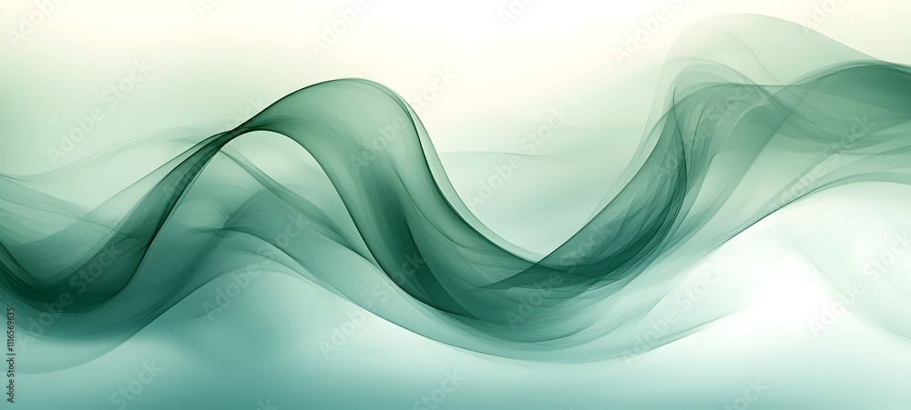 Poster an abstract wave of translucent green fabric gently flowing, creating a serene and calming atmospher
