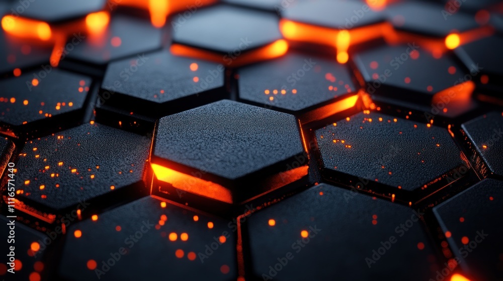Poster abstract dark hexagonal glowing texture.