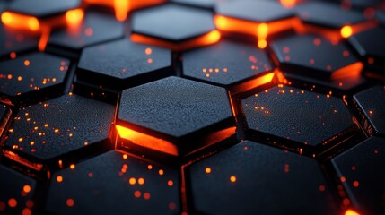 Obraz premium Abstract dark hexagonal glowing texture.