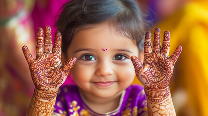 portrait of a girl with painted hands