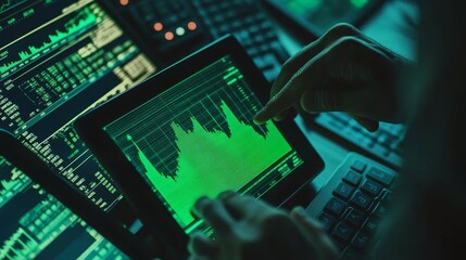 Obraz premium Close-Up Shot of Financial Analysts Analyzing Market Data