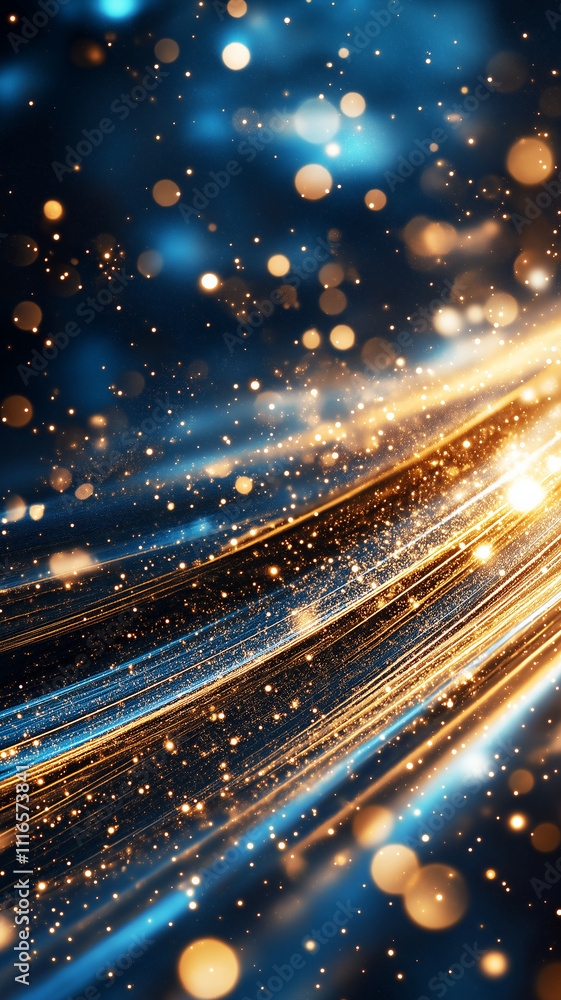 Aufkleber golden and blue light trails with sparkling bokeh create magical, dynamic atmosphere