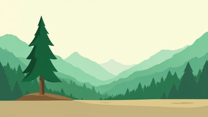 Fototapeta premium Basic illustration promoting forest conservation with solitary pine tree set against a mountainous wilderness backdrop