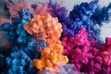 Fototapeta premium Colorful smoke clouds create a vibrant explosion of hues in artistic display. Generative AI