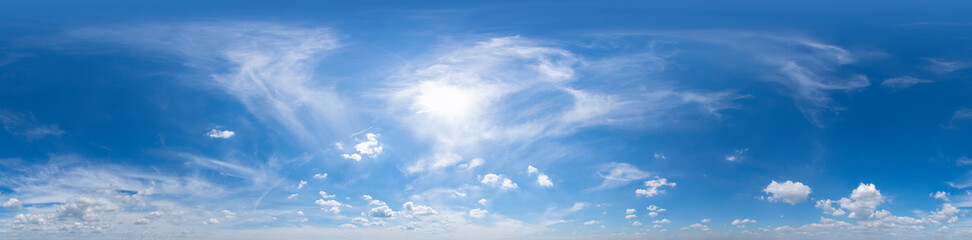 360 seamless panoramic view of beautiful clouds in blue sky.