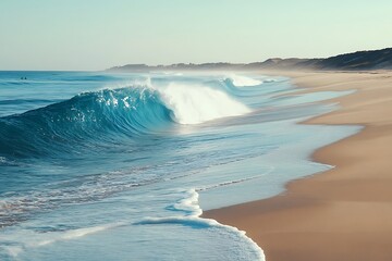 Naklejka premium beautiful sandy beach and soft blue ocean wave