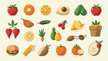 Obraz premium Colorful Food Icons Collection for Infographics and Nutrition Designs