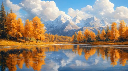 Obraz premium Nature, Landscape, Colorful Trees Reflected in Crystal Clear Lake Water, , Abstract Image, Texture, Pattern Background, Wallpaper, Cover and Screen for Smartphone, PC, Laptop, 9:16 and 16:9 Format