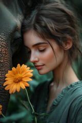 Woman Sharing a Peaceful Moment with an Elephant