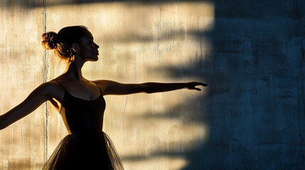 Silhouette of a Ballet Dancer in Golden Shadow