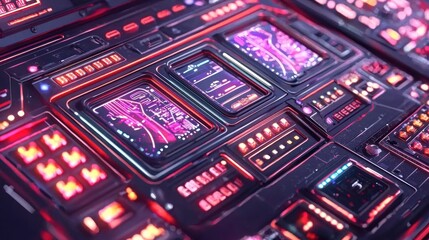 Obraz premium Futuristic Technology Interface: A Cyberpunk Digital Control Panel